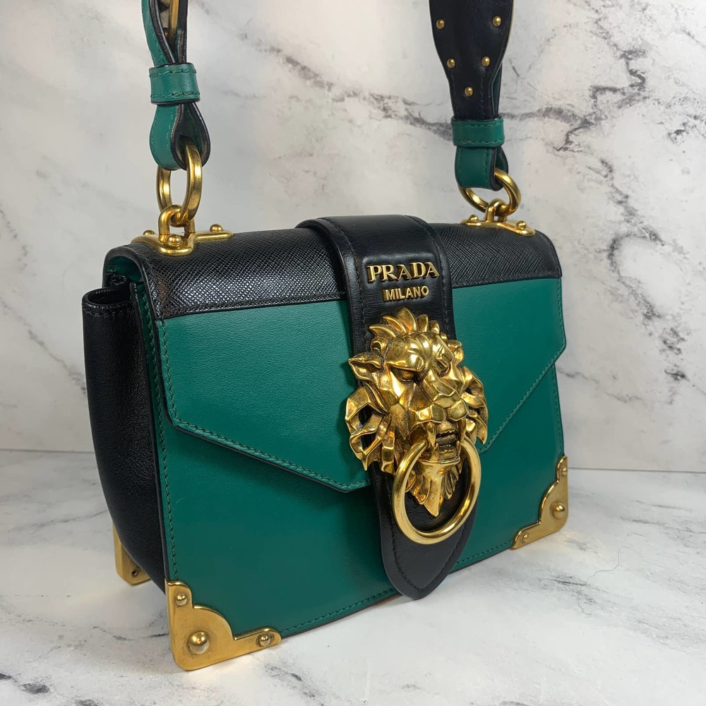 ❌❌ PRADA Lions Head Bag Antic Soft Saffiano Cahier Shoulder/Crossbody Green - Picture 3 of 16